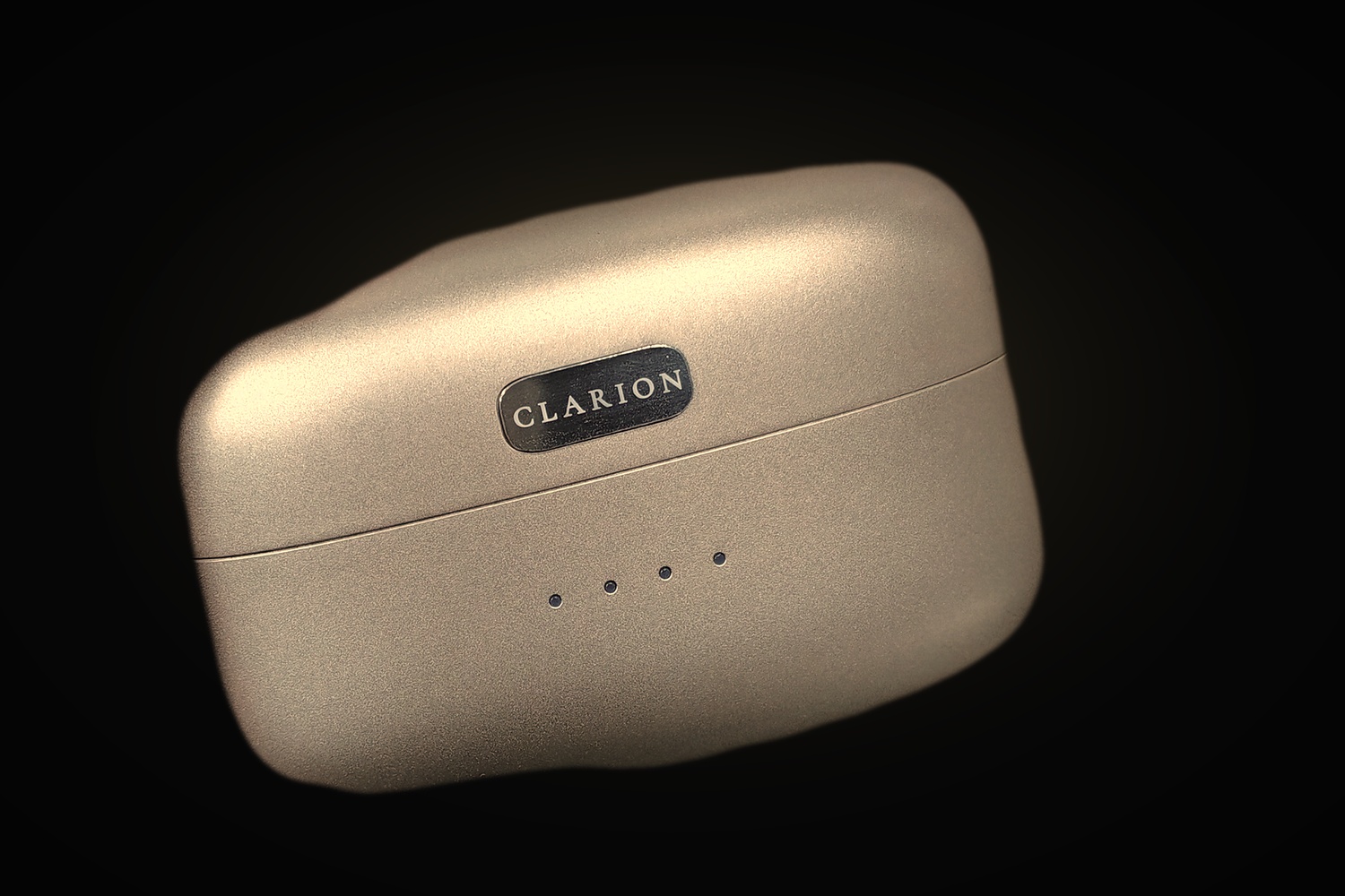Close view of the CLARION nameplate set into the case lid, laser-engraved rather than printed.
